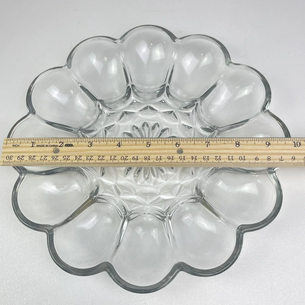 Vintage Anchor Hocking Fairfield Clear Deviled Egg Serving Dish Plate Platter